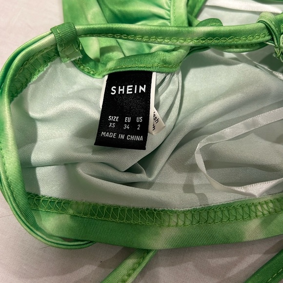 shein lace up back cami green tie dye polyester y2k indie trendy blouse crop xs - Picture 6 of 6